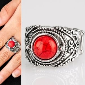 Silver and red sandstone ring